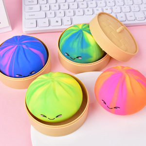 Wholesale Rainbow Squeeze Toy Dumpling Bun Toy Colorful Dumpling Squeeze Toy Large Toys Maltose Dumpling with <b>Steamer</b> - Product Image 2