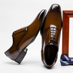 Chaussures pour hommes en cuir de vache italien marron et noir, à bout carré, à lacets, légères, antidérapantes, respirantes, pour le bureau, la carrière, les mariages, neuves - Product Image 2