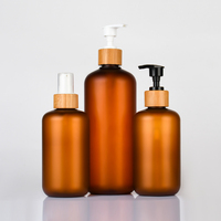 Ensemble Écologique de Bouteilles Givrées Ambrées en PET 250ml 500ml, Flacon Pompe à Lotion en Plastique 8oz 250g, Pot à Crème Corporelle avec Couvercle en Bambou