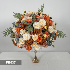 Boule de fleurs artificielles en soie de haute qualité, réaliste, romantique, moderne, tons terreux, centre de table de mariage, taille personnalisable - Product Image 2