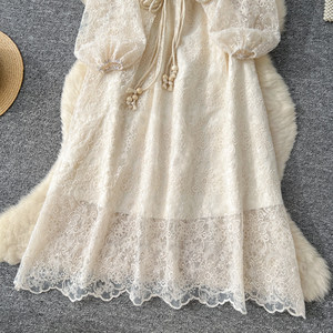 Elegante Abito in Chiffon con Ricami Floreali 3D e Vita Allacciata, Lussuoso Vestito da Sera Autunnale per Donna - Product Image 4