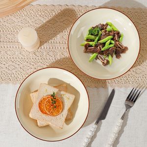 Factory Direct China Porcelain Tableware Cream-Colored Red-Rimmed Large Dinnerware <b>Set</b> <b>Microwave</b> & Dishwasher Safe Eco-Friendly - Product Image 4