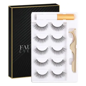 5 paar natürliches wimpern-set 3d künstlicher streifen katzenauge wimpern-kit mit klebstoff und pinzette 3d künstliche nerz künstliche vollstreifen-wimpern-kit