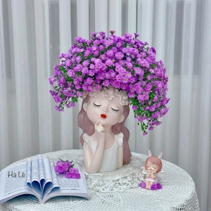 Pot de fleurs <span class=keywords><strong>original</strong></span> en polyrésine, buste de jeune fille aux yeux fermés, visage de femme rêveuse, pot de plante en résine artistique unique, <span class=keywords><strong>cadeau</strong></span> de pendaison de crémaillère - Product Image 1