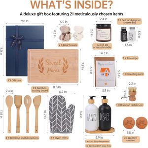 Regali Unici per la Nuova Casa, Cesto da 21 Pezzi con Tagliere e Set per Lavaggio Mani, Regalo di Benvenuto per Coppie e Famiglie - Product Image 3