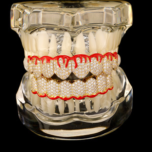 Blues nouveau design en gros Hip Hop flamme rouge cosplay Grillzs glacé creux goutte d'eau glacé plein diamant zircon dents <span class=keywords><strong>grillz</strong></span> - Product Image 2