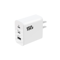 Adaptor Perjalanan Universal EU/US/UK 150W 3-Port Pengisian Cepat PD 3.0 USB-A 2 Port USB-C Bersertifikasi CE/FCC/ROHS OCP/OLP