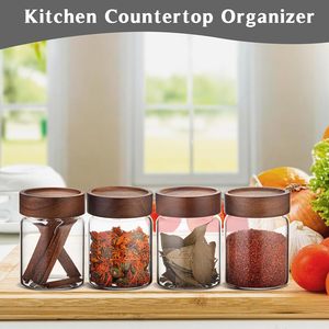 Kitchen Accessories Thread Type Mason <b>Spice</b> <b>Jar</b> Food Grade Borosilicate Glass Storage <b>Jars</b> With Airtight Acacia Wooden Lid - Product Image 2