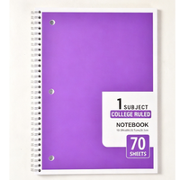 Carnet spirale personnalisé 1 matière, couverture en tissu PP, 70 feuilles lignées perforées détachables, perforation 3 trous, pour usage professionnel et scolaire