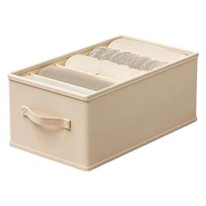 กล่องเก็บเสื้อผ้าทรงสี่เหลี่ยมผืนผ้าแบบมีช่องแบ่งของอี้หวู่ พับเก็บได้ ซ้อนกันได้ แบบลิ้นชัก สีเบจ สีเทา สีพื้น สำหรับจัดระเบียบ - Product Image 3