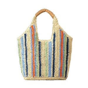 Bolso de mano de paja tejido a mano para mujer, estilo bohemio, informal, vibrante, con rayas verticales, de gran capacidad, para vacaciones de verano en la <span class=keywords><strong>playa</strong></span>. - Product Image 5