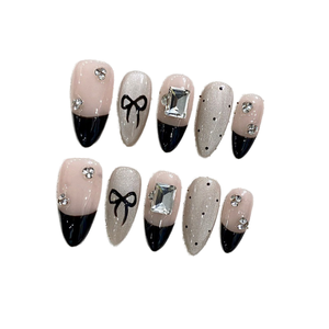 30 faux ongles verts à presser, forme amande moyenne, avec perles 3D, fleurs et papillons dorés, design printemps-été, en acrylique pour femmes - Product Image 3