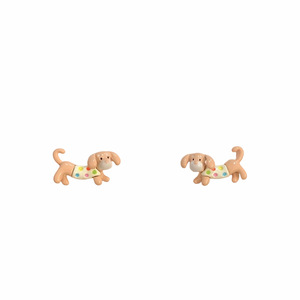 Boucles d'oreilles pour femmes, motif <span class=keywords><strong>chien</strong></span> teckel ondulé de dessin animé, avec tige en argent, design unique et mignon, polyvalentes pour étudiantes - Product Image 5