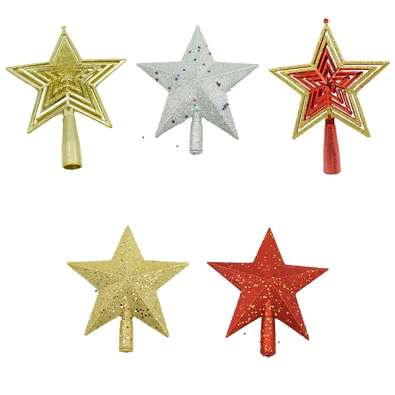 스팟 도매 크리스마스 트리 장식 여러 색상 스타일 3D 플라스틱 스팽글 반짝이 스타 크리스마스 트리 토퍼