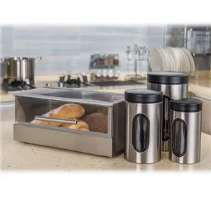 Caja de pan de metal de acero inoxidable para cocina, juego de botes con recubrimiento en polvo perfecto