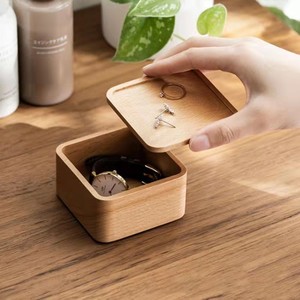 Wooden Jewelry Storage <b>Box</b> With Lid For Desktop Rings Bracelets Watch Organizer Solid Color <b>Small</b> Size - Product Image 1