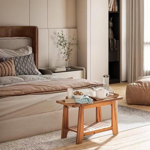 Tabouret de douche en bois Kaijiang Home Furnishings, deux niveaux, chaise de bain en teck avec étagère de rangement pour salle de bain - Product Image 1