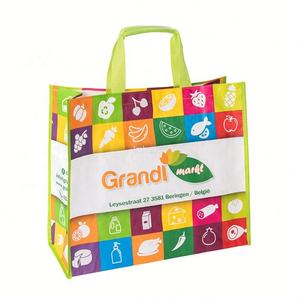 Bolsa de mano laminada reutilizable personalizada, tejido de polipropileno PP con asa de algodón, bolsa de compras con patrón de letras personalizado - Product Image 1