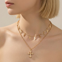 Collier ras du cou rétro multicouche avec pendentif croix, style influenceur, vente en gros
