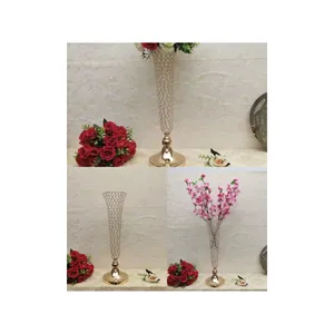 Sang trọng tái sử dụng Vàng Pha Lê Kim Loại sừng bình đám cưới trung tâm mảnh Wedding Flower Vase