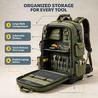 Sac à dos pour outils d'électriciens, résistant, imperméable 1680D, 45L, 36 compartiments, léger, durable, multi-poches, dos rembourré confortable