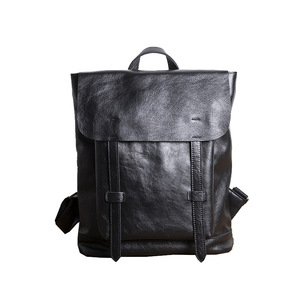 Sac à dos en cuir véritable pour hommes, style rétro, couleur unie, noir, 20L, extensible, étanche, sac de voyage décontracté - Product Image 5