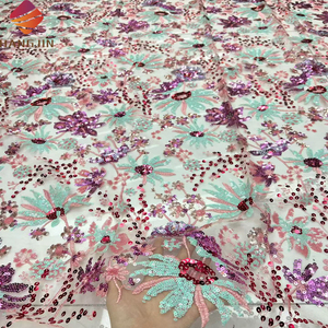 Tessuto in Pizzo di Lusso con Perline e Paillettes, Motivo Floreale 3D Ricamato, Tulle con Paillettes per <span class=keywords><strong>Abiti</strong></span> <span class=keywords><strong>da</strong></span> <span class=keywords><strong>Sposa</strong></span> - Product Image 1