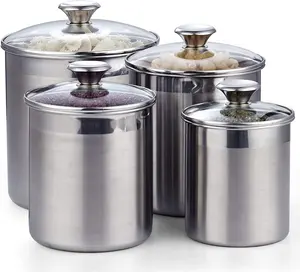 Storage Jar Stainless Steel Kitchen Storage Canister Jar Hot Selling Metal With Glass Cover Food Storage Bottles