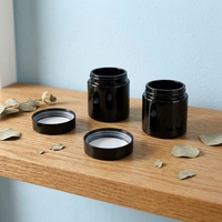 Pot en verre noir anti-UV, récipient de stockage en verre opaque noir avec couvercle hermétique pour crème cosmétique, herbes, épices, fleurs, thé