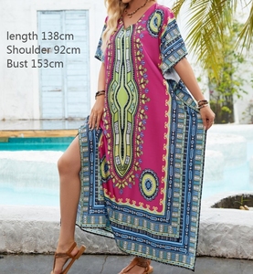 Elegante Abito <span class=keywords><strong>Etnico</strong></span> Africano da <span class=keywords><strong>Donna</strong></span>, <span class=keywords><strong>Vestito</strong></span> Lungo Estivo con Stampa, Scollo a V, Casual e alla Moda - Product Image 4