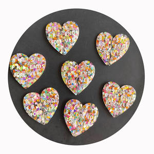 Charmes en forme de cœur de 39 mm, en résine, à dos plat, cabochons à dos plat, remplissages de paillettes arc-en-ciel pour slime, artisanat DIY, décoration de bijoux - Product Image 4