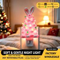 Lampe de nuit LED à brancher en forme d'oreilles de lapin rose, style vintage, pour Noël, Pâques, décorations de printemps, cadeau personnalisé