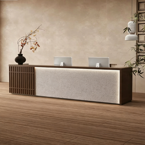 Bancone Reception Moderno Minimalista in Legno Scanalato con Illuminazione LED per Ufficio, Hotel, Spa, Salone - Product Image 5