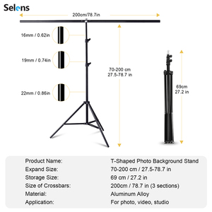 Selens 200*200cm T-förmiger tragbarer Hintergrundst änder Hintergrundstützständer-Kit mit Clips für Fotografie Video Studio - Product Image 5