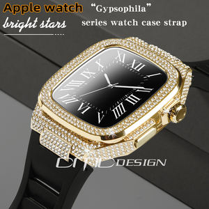 Boîtier de montre en métal de luxe avec <span class=keywords><strong>pierre</strong></span> glacée, bracelet en caoutchouc fluoré pour Apple Watch 42mm/44mm/45mm/46mm IWatch Series 10/9/8/7/6/5/4/SE - Product Image 5