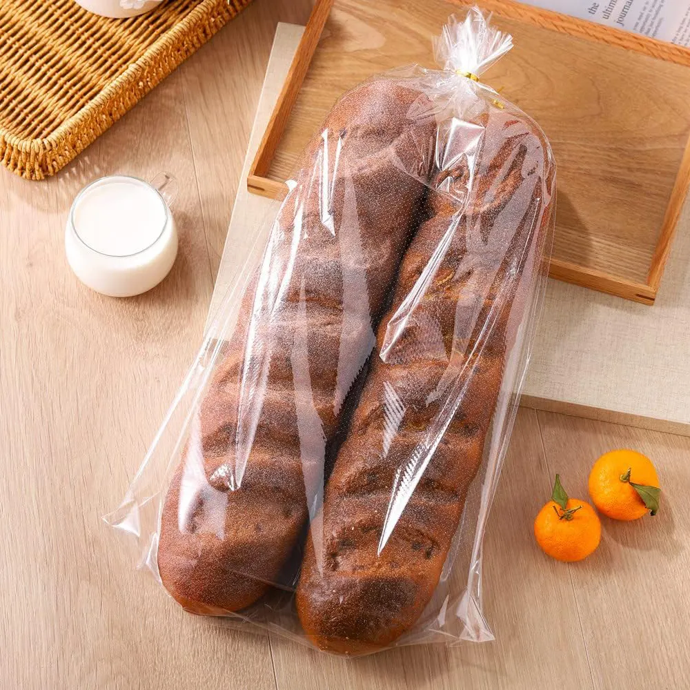 11 x 18 Inch Manufacturer Custom Disposable French Bread Bags Clear Plastic Baugette Long Bags With Free Twist Ties