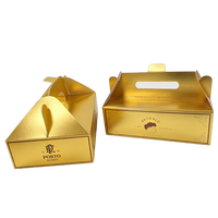 Emballage de luxe haut de gamme, effet de gaufrage à l'or, boîte à pâtisserie, boîte cadeau premium, emballage en carton doré pour pâtisserie avec poignée