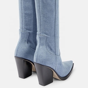 Large Size 46 Women Solid Denim Custom Styles Over Knee High <b>Boots</b> Ladies High Wedge Heels Shoes Pointed Toe Jeans Long Booties - Product Image 3