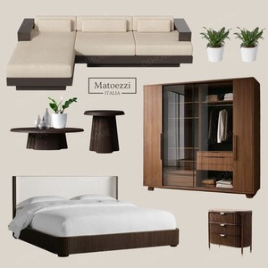 Modern Walnut Living & Bedroom Set Italian-Inspired Luxury - Product Image 1