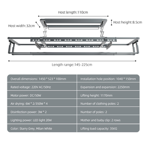 Séchoir à linge électrique pliable à séchage rapide, monté au plafond, avec fonction anti-acariens UV et protection contre les surcharges, idéal pour appartement - Product Image 6