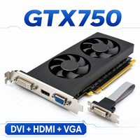 Nouvelle carte graphique GTX750 2 Go GDDR5 128 bits à profil bas avec refroidissement par ventilateur pour jeux DVI VGA pour ordinateur de bureau et pièces PC