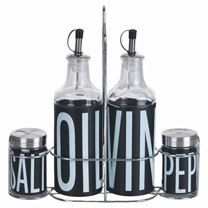 Set di 4 Pezzi BIG IS MORE GLASS MENAGE NERO + SUPPORTO - Product Image 1