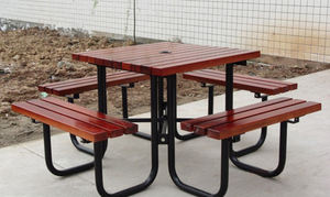 Table de pique-nique en bois, meuble d'extérieur de jardin, de plein air, avec trou de parapluie, chaises, ensemble de table à manger, 4 places - Product Image 3