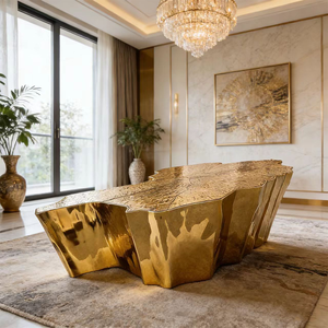 <span class=keywords><strong>Table</strong></span> basse de style italien de luxe <span class=keywords><strong>en</strong></span> racine d'<span class=keywords><strong>arbre</strong></span>, base <span class=keywords><strong>en</strong></span> acier inoxydable gravée dorée, design irrégulier pour villa, hôtel, salon - Product Image 6