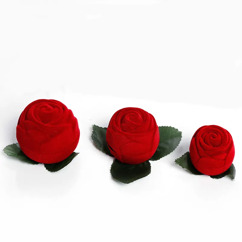 Boîte à bagues en fleur de Rose, boîte à bijoux en velours rouge, présentoir de boucles d'oreilles, cadeau de mariage, boîte de rangement de bijoux