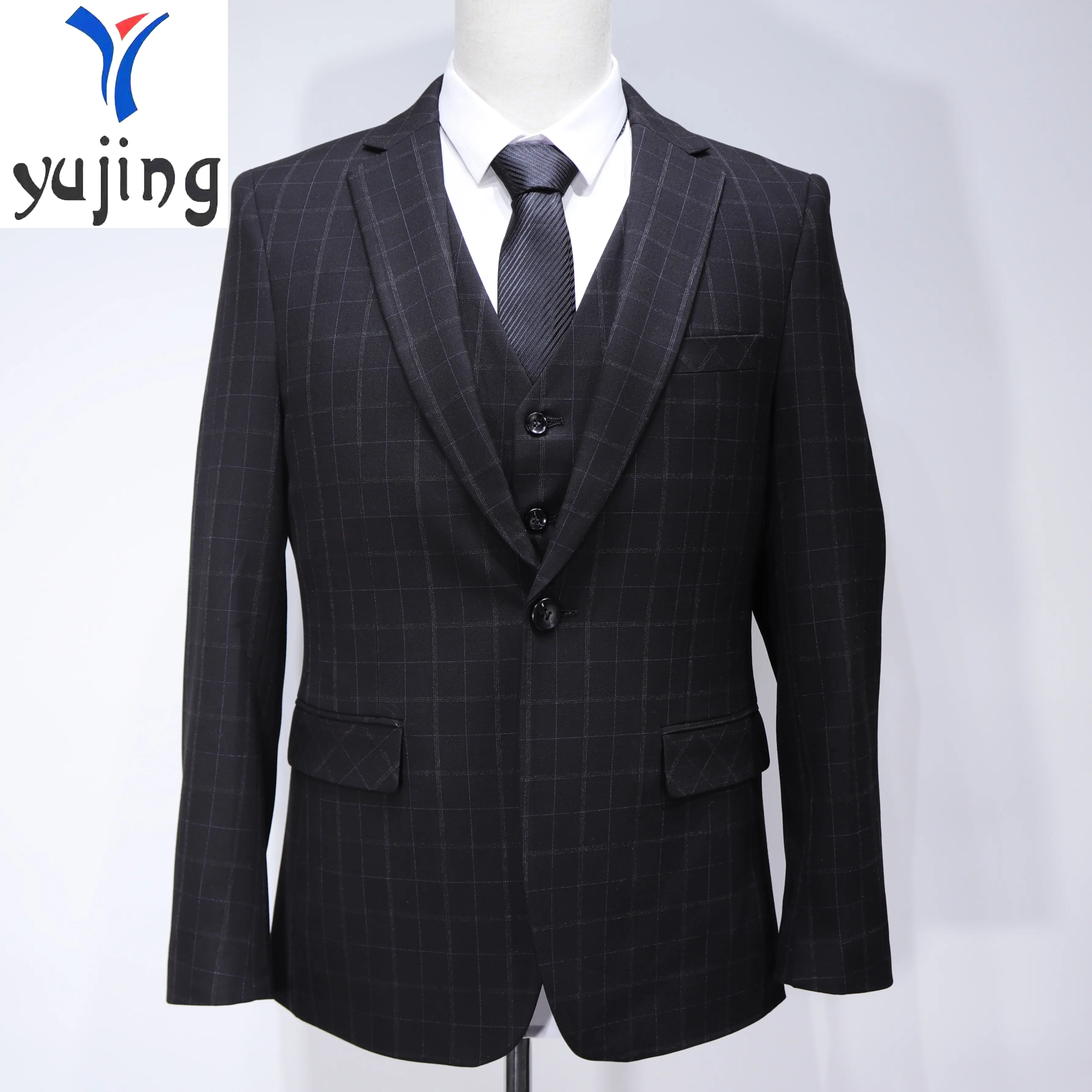 Black Grey Small Plaid to Plaid Suit Slim Suit Men's Tailored Clothing Men's Personalized Party Jacket Plaid Business Suit