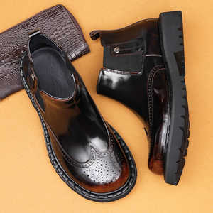Botas de Hombre de Charol, Altura al Tobillo, Punta Redonda, Sin Cordones, Suela de Goma Antideslizante, Estilo Invernal, Venta al Por Mayor - Product Image 4