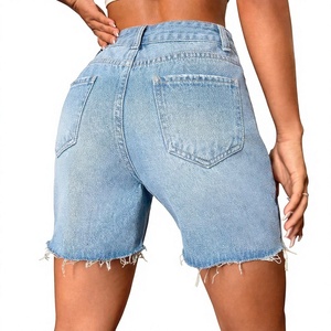 Shorts en jean droits taille mi-haute pour femme, imperméables, imprimé floral, broderie unie, coton délavé, haute qualité à prix bas - Product Image 5
