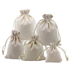 Sacs de shopping écologiques pour cadeaux d'anniversaire simples, sacs en coton et lin personnalisés avec cordon de serrage - Product Image 1