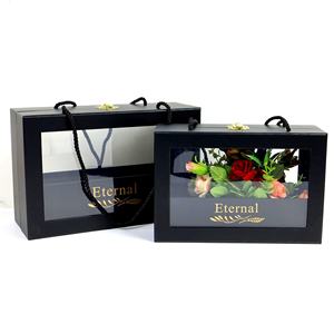 Boîte cadeau rectangulaire en carton PVC transparent, ensemble de 2 pièces, boîte cadeau fleurie avec boucle en fer, boîte d'emballage cadeau carrée - Product Image 1